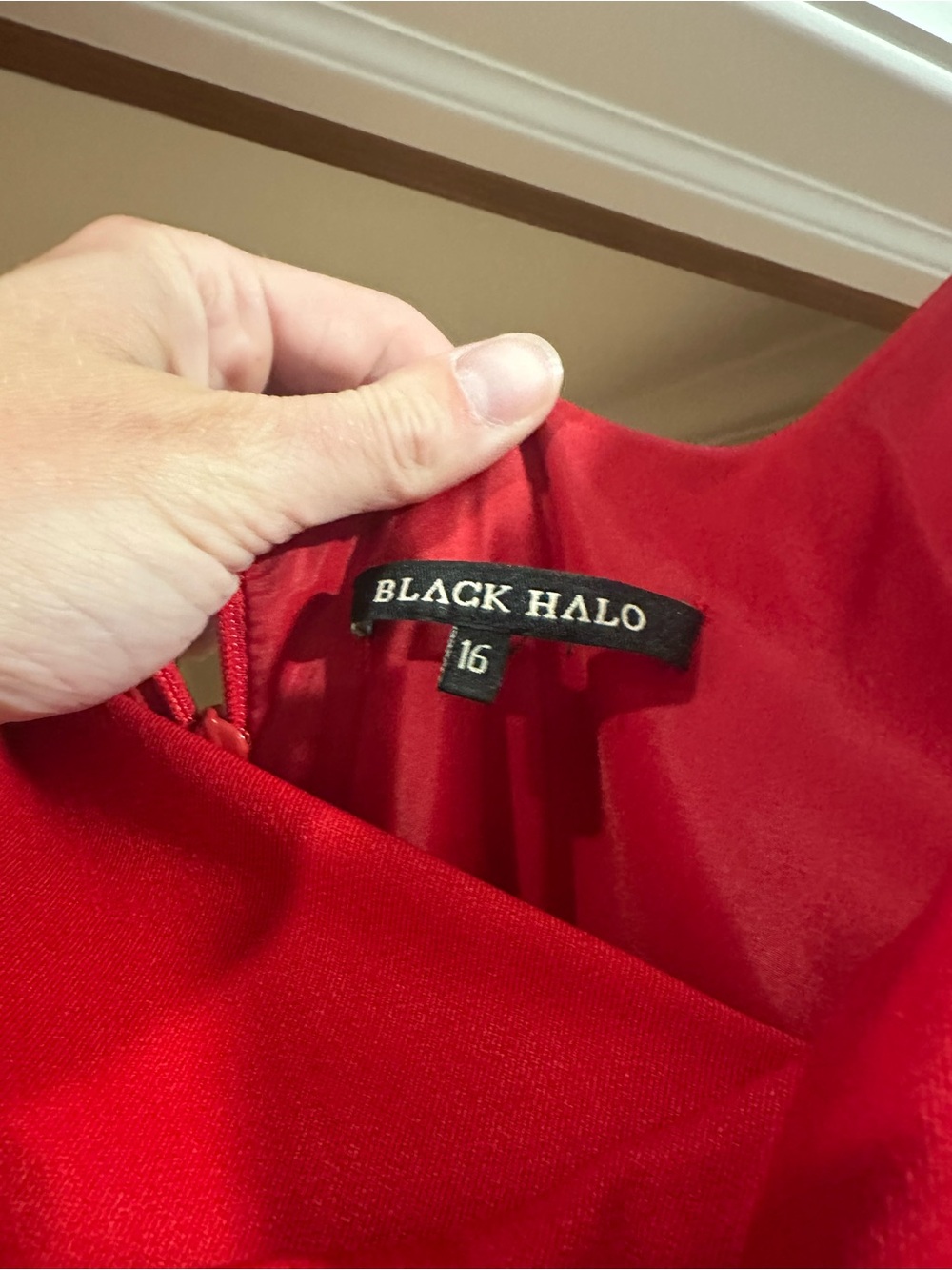 Black Halo Red Draped Cowl Midi Dress - Picture 2 of 3